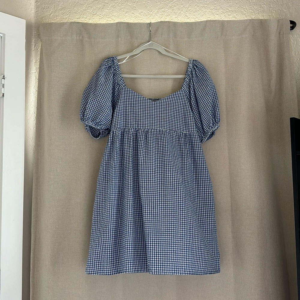 Blue and white check dress